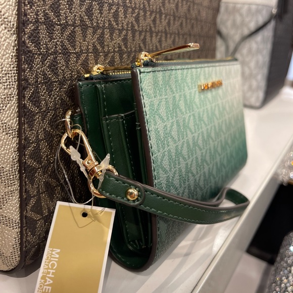 MICHAEL KORS Jet Set Large Ombré Signature Logo Double Zip Wristlet Phone Holder - Picture 10 of 16